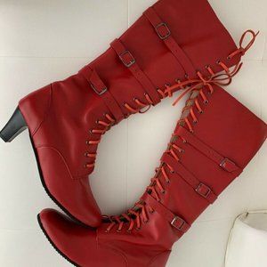 Red Genuine Leather lamb skin woman boots size9-10